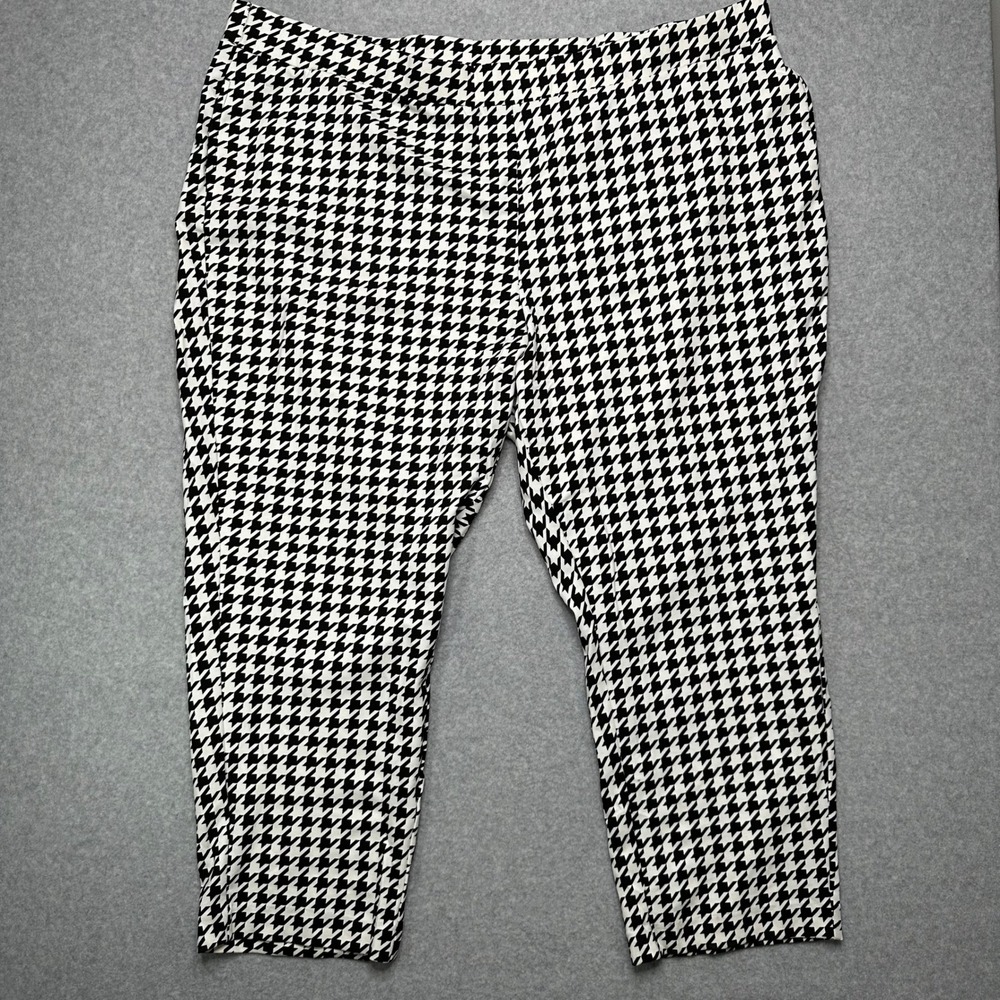 Liz & Me Womens 5X Houndstooth Pull On‎ Cropped Pants Black White Stretch